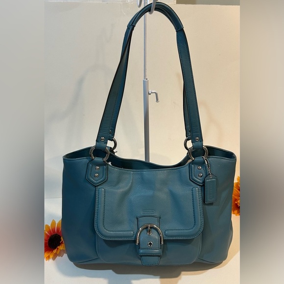 Coach Teal Leather Handbag shoulder bag hobo satchel - Picture 1 of 11